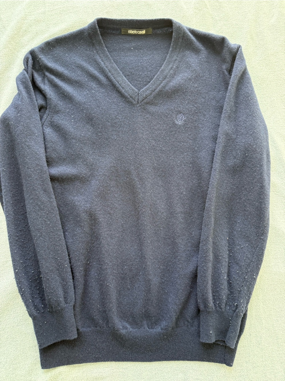 Roberto Cavalli Navy Blue V-Neck Sweater